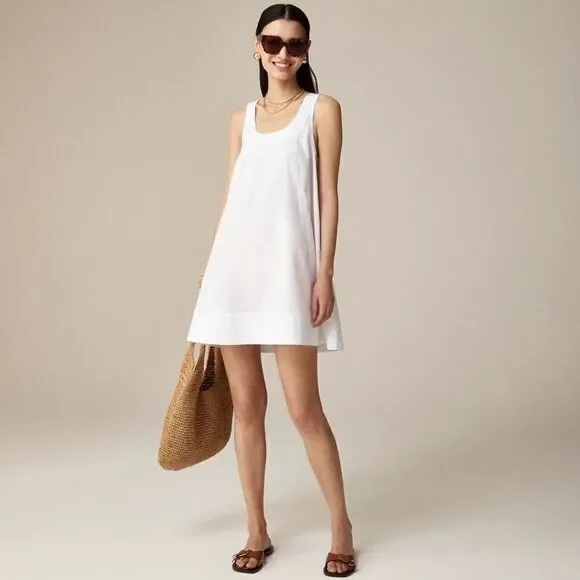 NWT J CREW Scoopneck shift dress in cotton poplin in white - Picture 2 of 8
